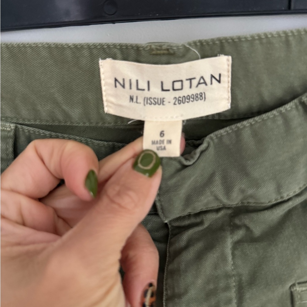 Nili Lotan Shon Cotton Blend Twill Tapered Pants Green - Picture 4 of 5